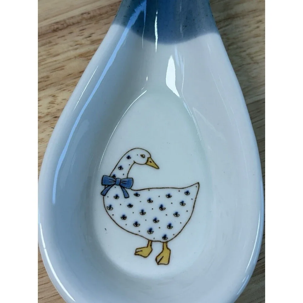 Vintage Goose Lot 4 Pcs Pitcher Spoon Rest Figurines Blue Ribbon Goose Geese